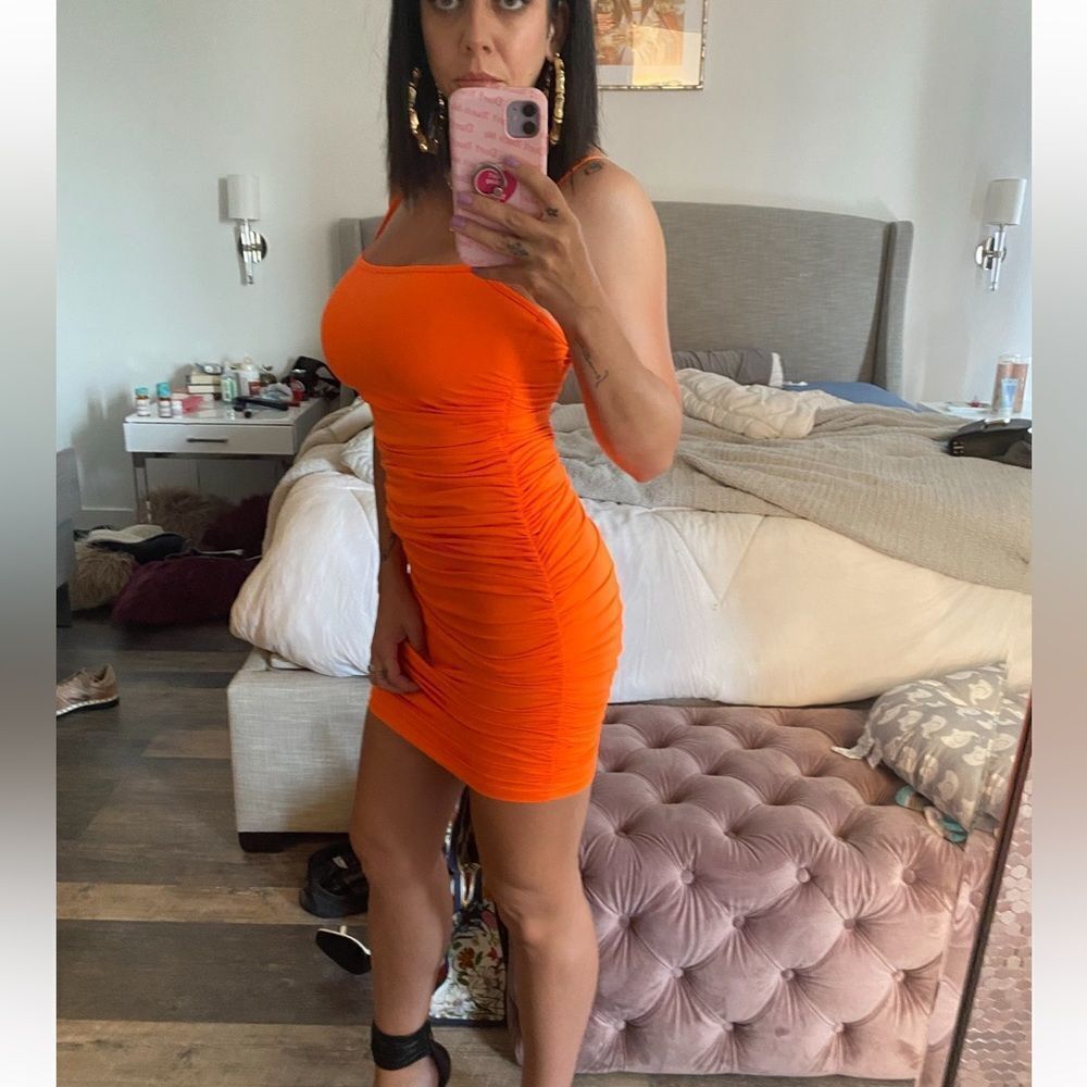 Orange Ruched Dress #2